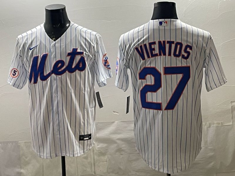 2026 Men Nike New York Mets #27 Vientos White Stripe Game MLB Jersey 001